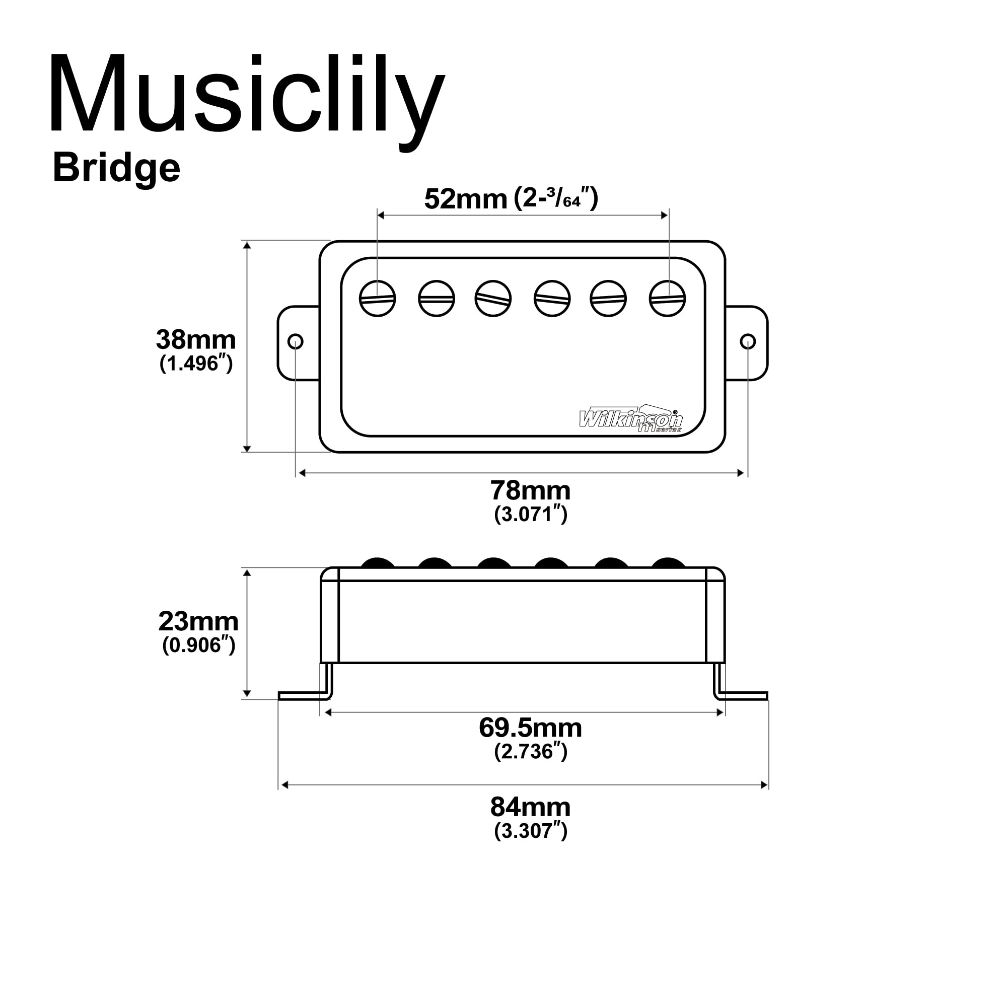 Wilkinson WOCHB Céramique PAF Micro Humbucker Chevalet Pickup pour Guitare électrique Les Paul SG Style, Doré