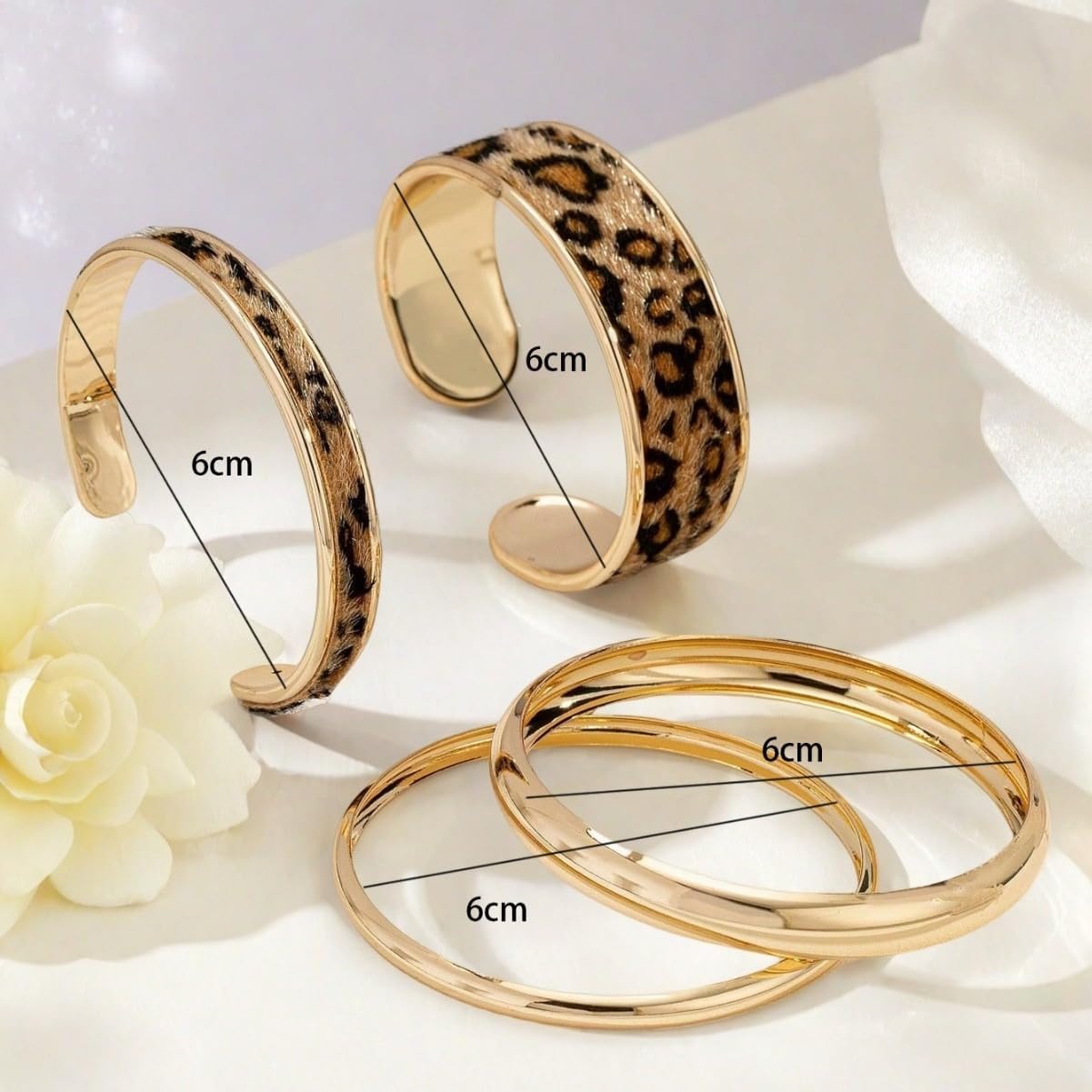 Leopard Bangle Bracelets for Women,Gold Bangle Bracelet, 4Pcs Set Stack Statement Bracelets Cheetah Gold Jewelry Stackable Cuff Gift - Image 6