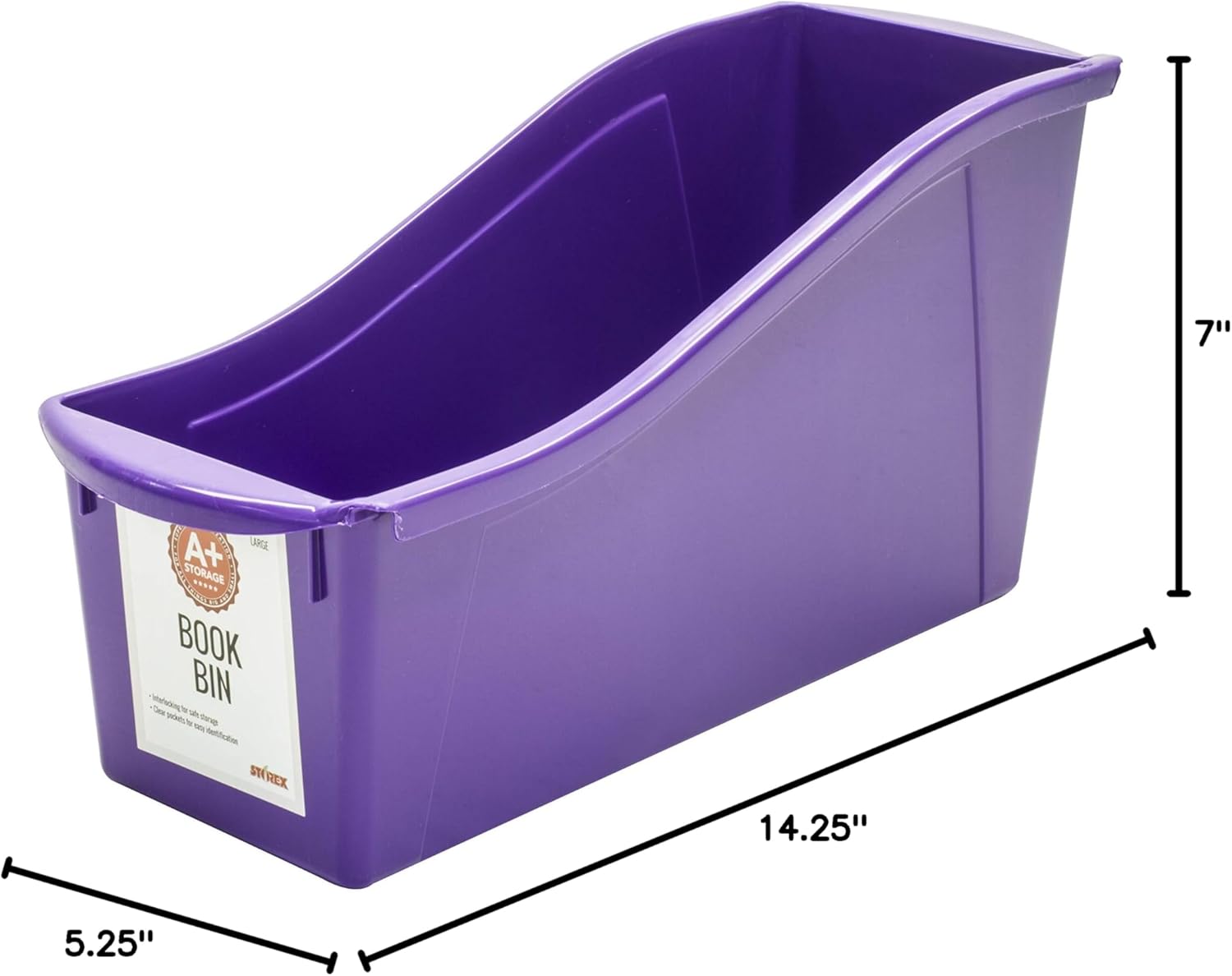 Storex Large Book Bin, Interlocking Plastic Organizer for Home, Office and Classroom, Assorted Teen Colors, 6-Pack (71141T06C)