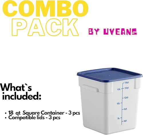Miniatura 5 de uVeans Paquete combinado de recipientes cuadrados para almacenamiento de alimentos con tapas, juego de almacenamiento de alimentos de 18 cuartos de