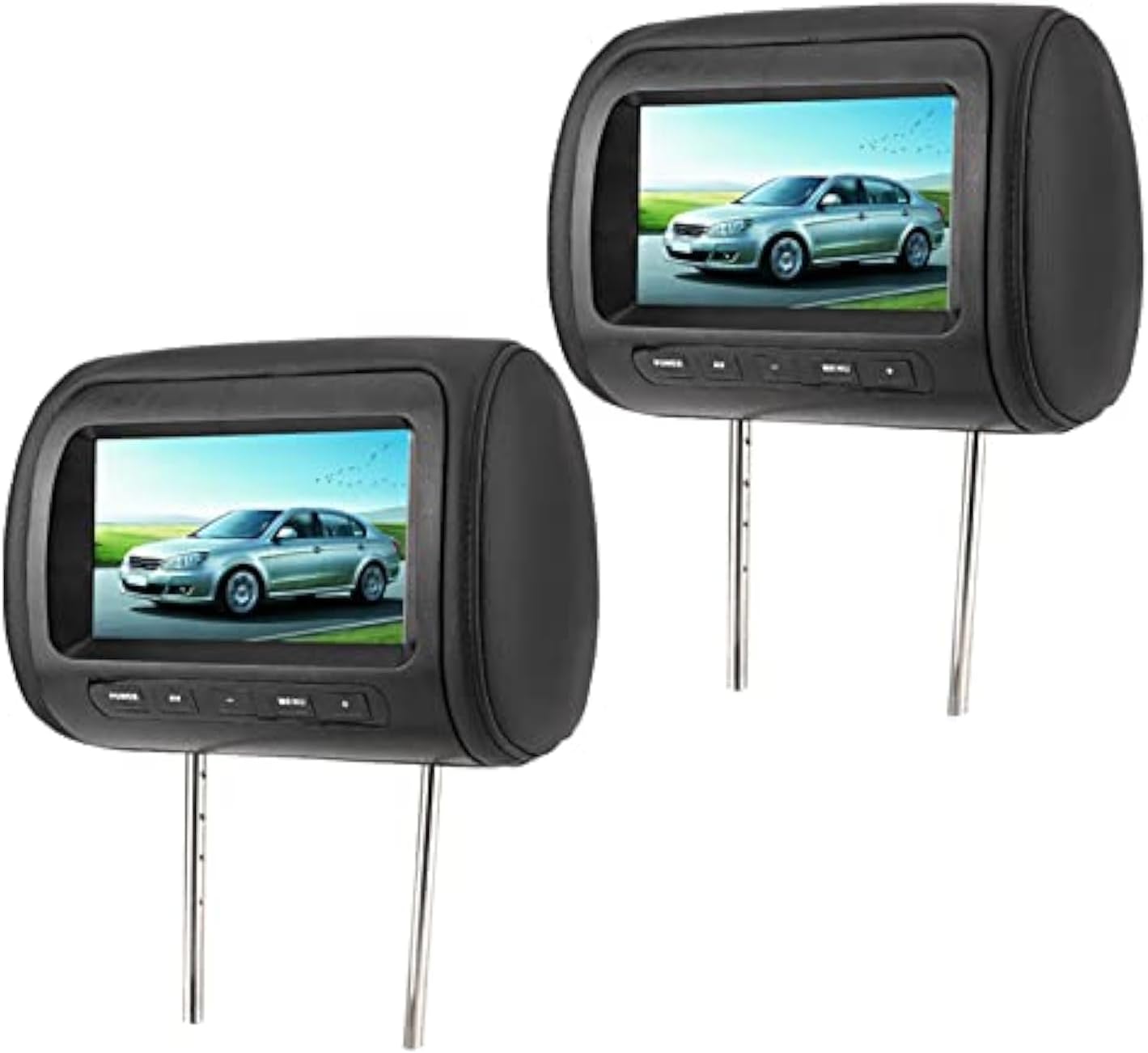 2pcs 7-in Wireless Adjustable Headrest LCD Display with Dual IR Transmitter & 2 Video Inputs, Ideal for Rear Seat Entertainment in Universal Cars
