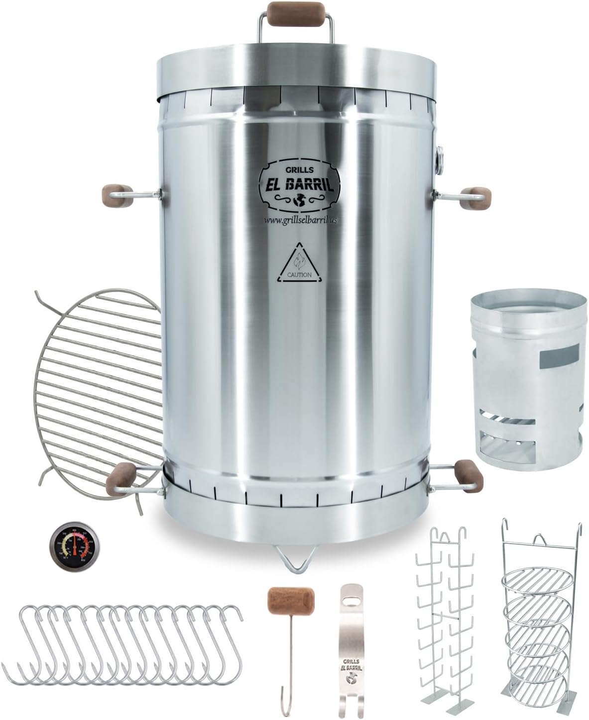 EL BARRIL 45LB Premium Stainless Steel Barrel Charcoal Grill Smoker Combo - Portable Vertical BBQ Barrel Smoker with Even Heat, Juicy Flavor, Rust Resistant for Camping, Patio, Tailgating & Family BBQ
