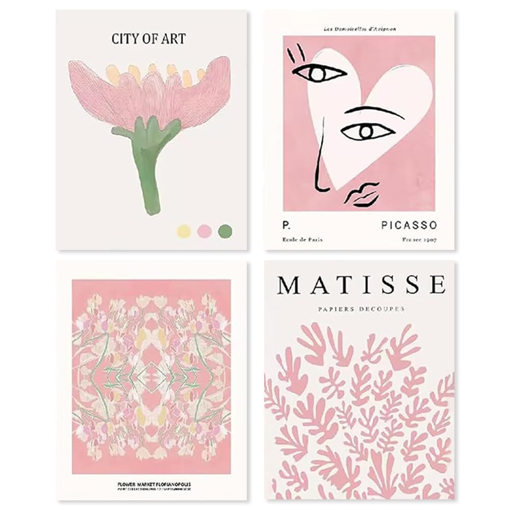fafeiha 6 PCS Preppy Room Decor Pink Aesthetic Posters Unframed Coquette Room Decor Flower Hanging Poster for Teen Girls College Dorm Apartment Home Decor
