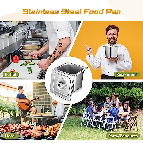 Image of 16 Pack 1 /6 Stainless Steel Pans with Lid, 2Tongs, 4Spoons, 6 Inch Deep
