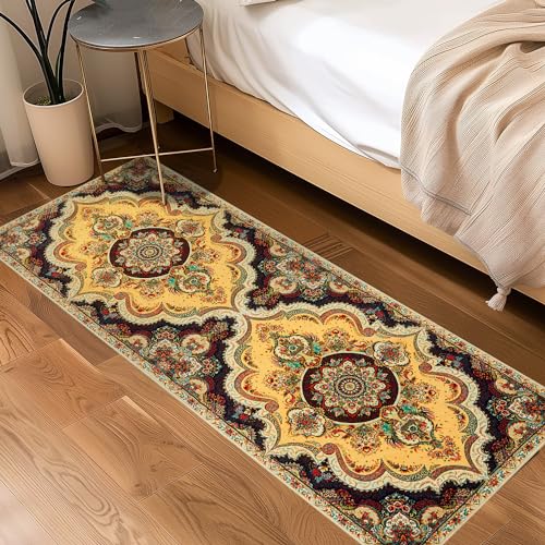 Boho Tribal Washable Runner Rug - 2x6 Rug Runners for Hallways, Non Slip Kitchen Runner Rug Ultra Vintage Faux Wool Runner Area Rugs Carpet for Laundry Bathroom Bedside Bathroom Hallway Runner Rug