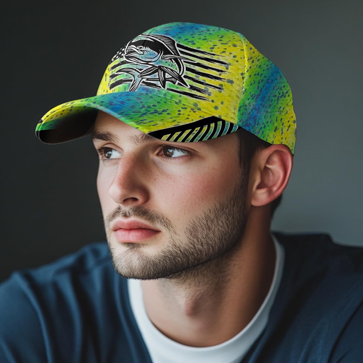 Personalized American Flag Mahi Mahi Fishing Hat, Unisex Fishing Baseball Angler Hat Cap Multicolor