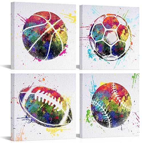 Lovehouse Sports Wall Art Kids Room Decor Colorful Basketball Soccer Football Baseball Canvas Pictures Children's Visual Color Prints Artwork For Nursery Baby Boy Girl Bedroom Playroom Decoration #TOP21