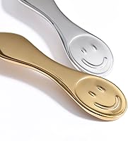 Vista 2 de Cuchara de acero inoxidable con cara sonriente de alta calidad, perfecta para sopa, café y té (1 dorado y 1 plata, dos cucharas sonrientes)
