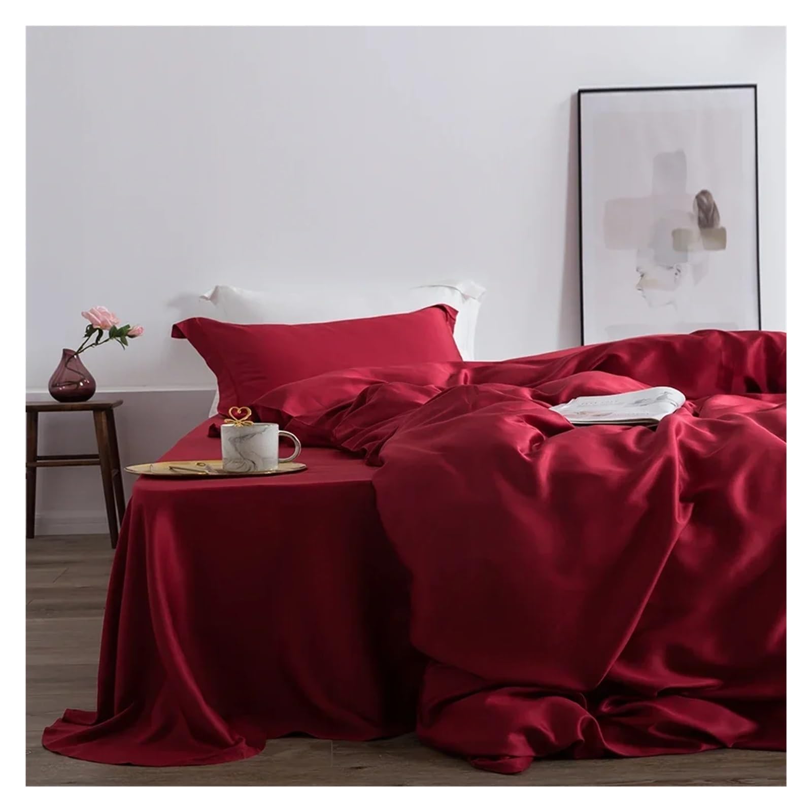 Sbcgfy D Silk Green Bedding Set Mulberry Silk Be Sheets Beauty Quilt Cover Set Pillowcase Queen King Be Set,Cotton Uvet,-King