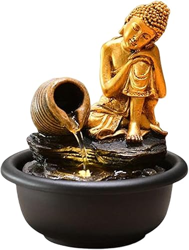Miniatura 7 de Gralara Pequeña fuente de mesa con función de agua, adornos de Feng Shui para sala de estar, oficina, hogar, Buda durmiente