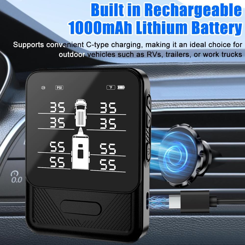 B-Qtech Tire Pressure Monitoring System TPMS w/8 Sensors Real Time Monitor Pressure/Temperature Alert Smart Monitoring for Car/Truck/RV/Trailer/Camper(0-108 PSI)