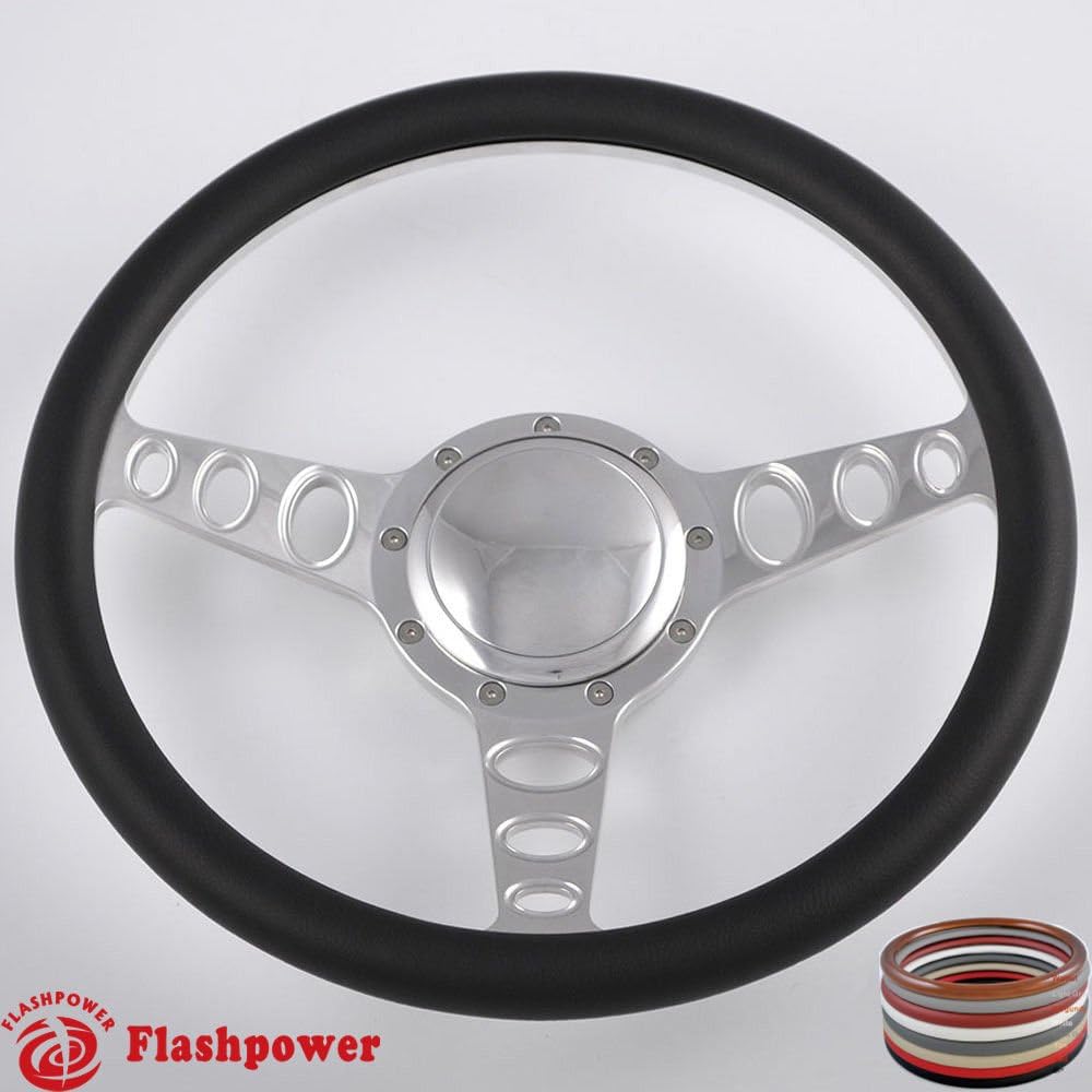 Flashpower14'' Billet Orbiter Half Wrap 9 Bolts Steering Wheel with 2'' Dish and Horn Button (Black)