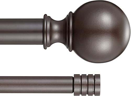 Miniatura 2 de Kemmie Barra de cortina clásica de 1 pulgada con remates redondos y barril, barra de cortina telescópica doble simple, 36-72 pulgadas, bronce