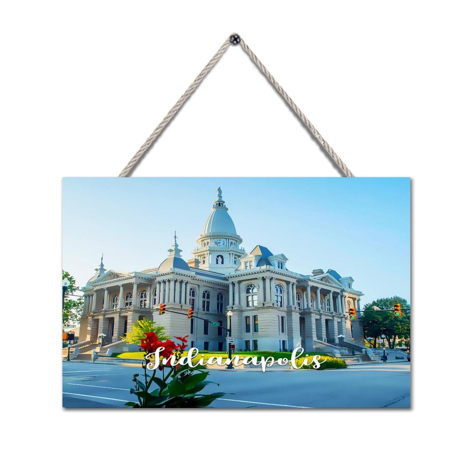 Indiana State Indianapolis 6×10in Wood Sign Indianapolis Scenery Cityscape Wood Hanging Sign Plaque Decorative Wall Art Decor Garden Bar Cafe Man Cave Beach House Decor New Home Gift