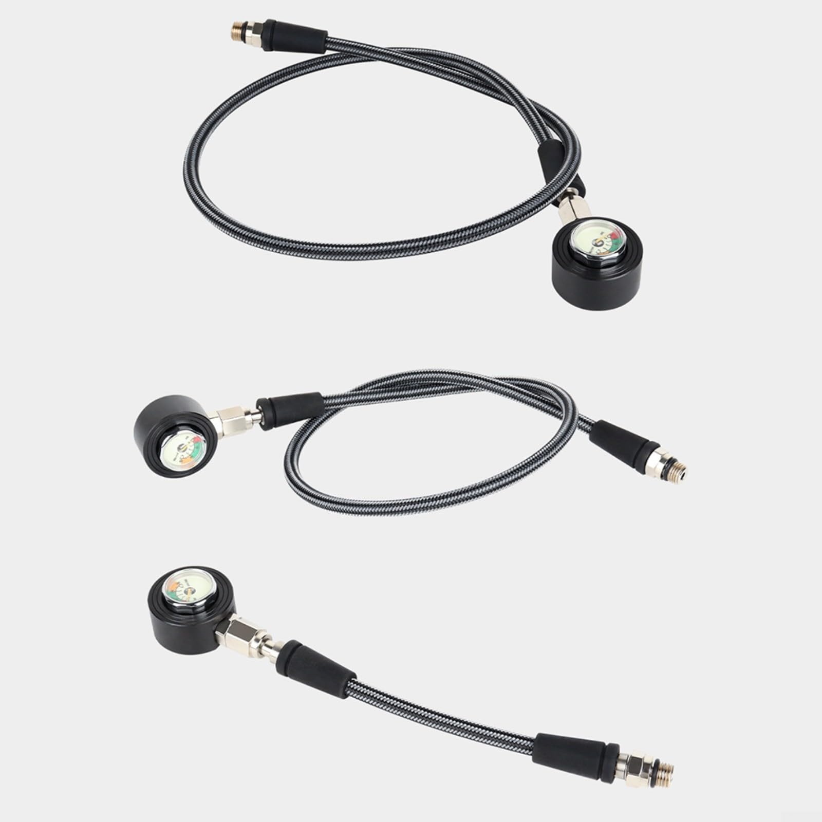 Manometro luminoso per immersioni subacquee in fibra di carbonio, tubo ad alta pressione, 300 bar, filettatura 7/16-20UNF, per sport acquatici, nero (65 cm)