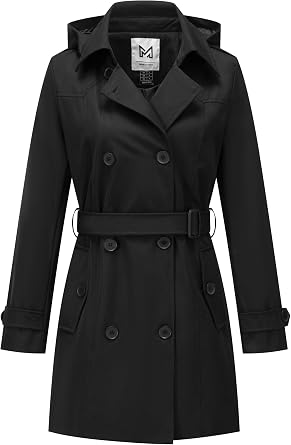 KVE Womens Double-Breasted Trench Coat, Mid-Length Windproof Belted Overcoat with Water-Resistant Fabric for Travel & Office