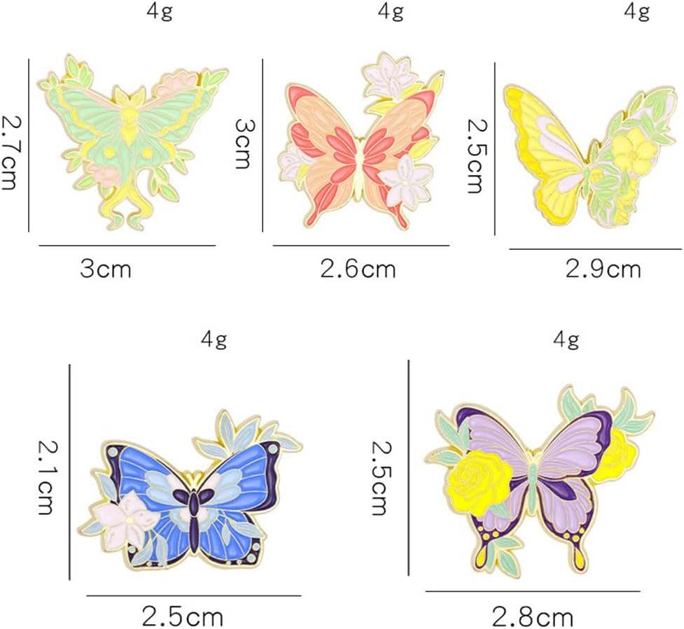 zhanghaoran 5Pcs Butterfly Flowers Enamel Pins Set Colorful Butterfly Insect Brooches Lapel Pins for Hats Jackets Decoration Metal Badges Gift for Women Men, Green - Image 2