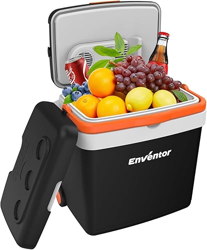 Enventor Enfriador y calentador eléctrico con barra de tracción y ruedas, refrigerador termoeléctrico portátil de 33 L, refrigerador de coche CA 120