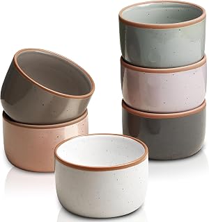 Gencywe Morandi Color Ramekins Set of 6 - 6oz Oven Safe Porcelain Bowls for Creme Brulee, Souffle, Dips, Ice Cream