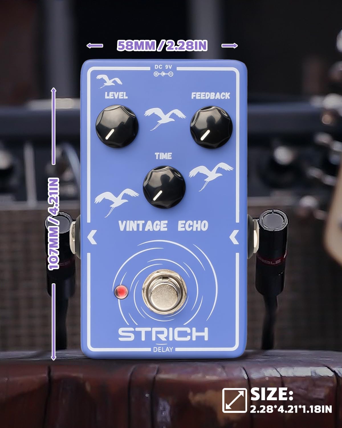 STRICH VINTAGE ECHO Analog Delay Guitar Pedal, Vintage Delay Effect Pedal, True Bypass for Electric Guitar, Blue