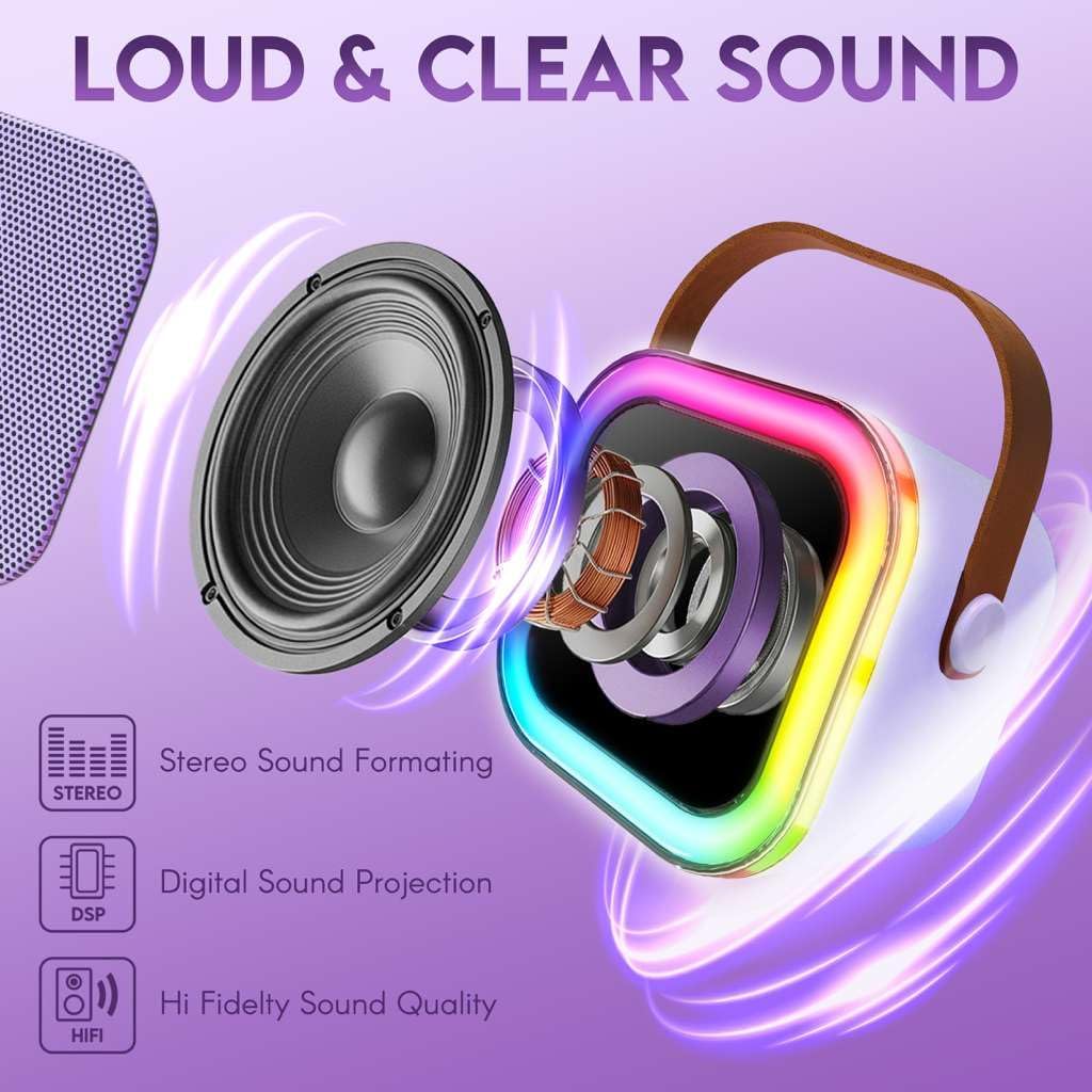 Karaoke Machine for Kids Adults, Portable Mini Bluetooth Speaker with 2 Wireless Microphones, LED Lights, Singing System for Family Home Party, Voice Changer, Boys Girls Karaoke Machine with Speaker