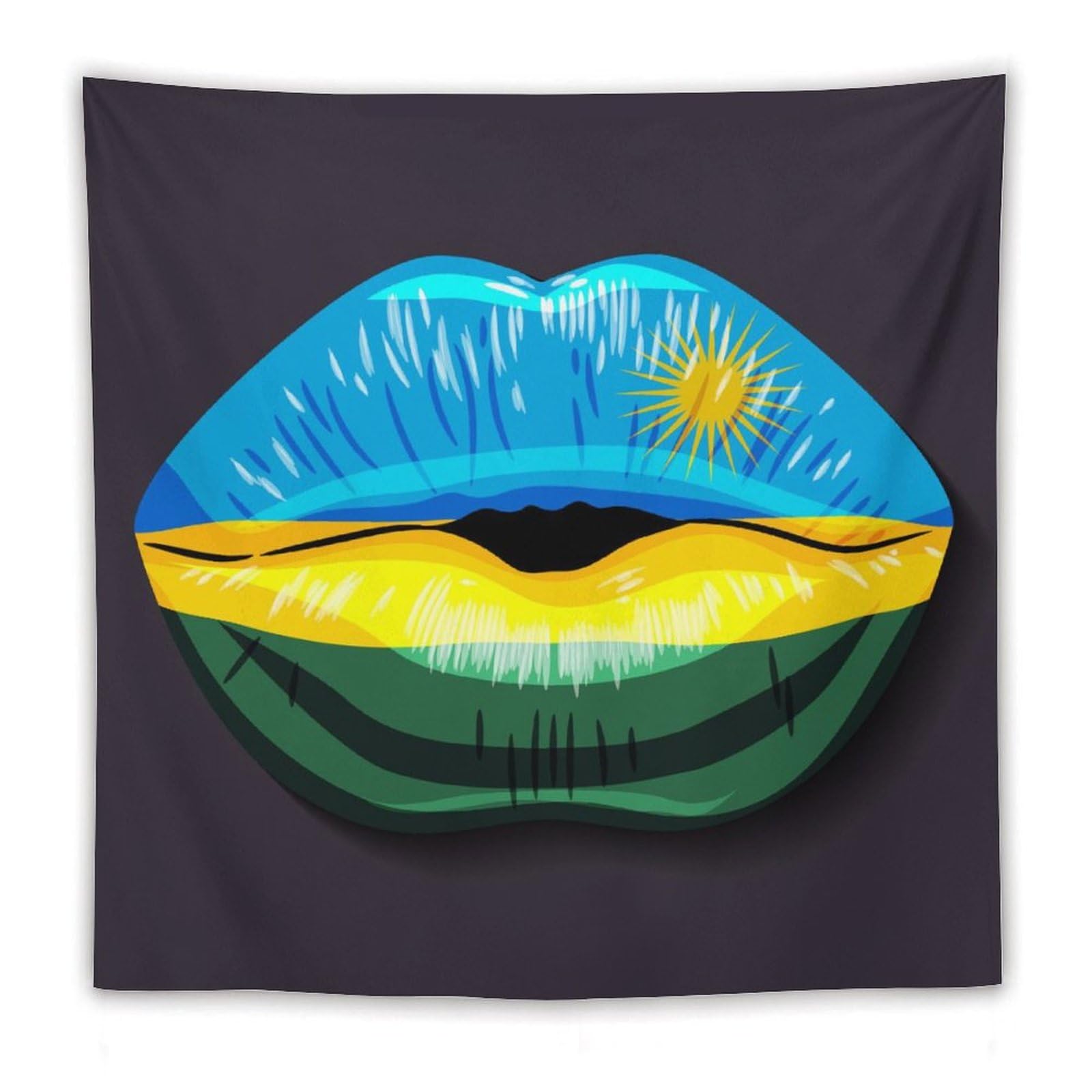 XingFox Rwanda Flag Lips Tapestry Wall Hanging, National Flag Art Wall Decoration Tapestry, For Bedroom Living Room Dorm Home Decoration, 60"x60"