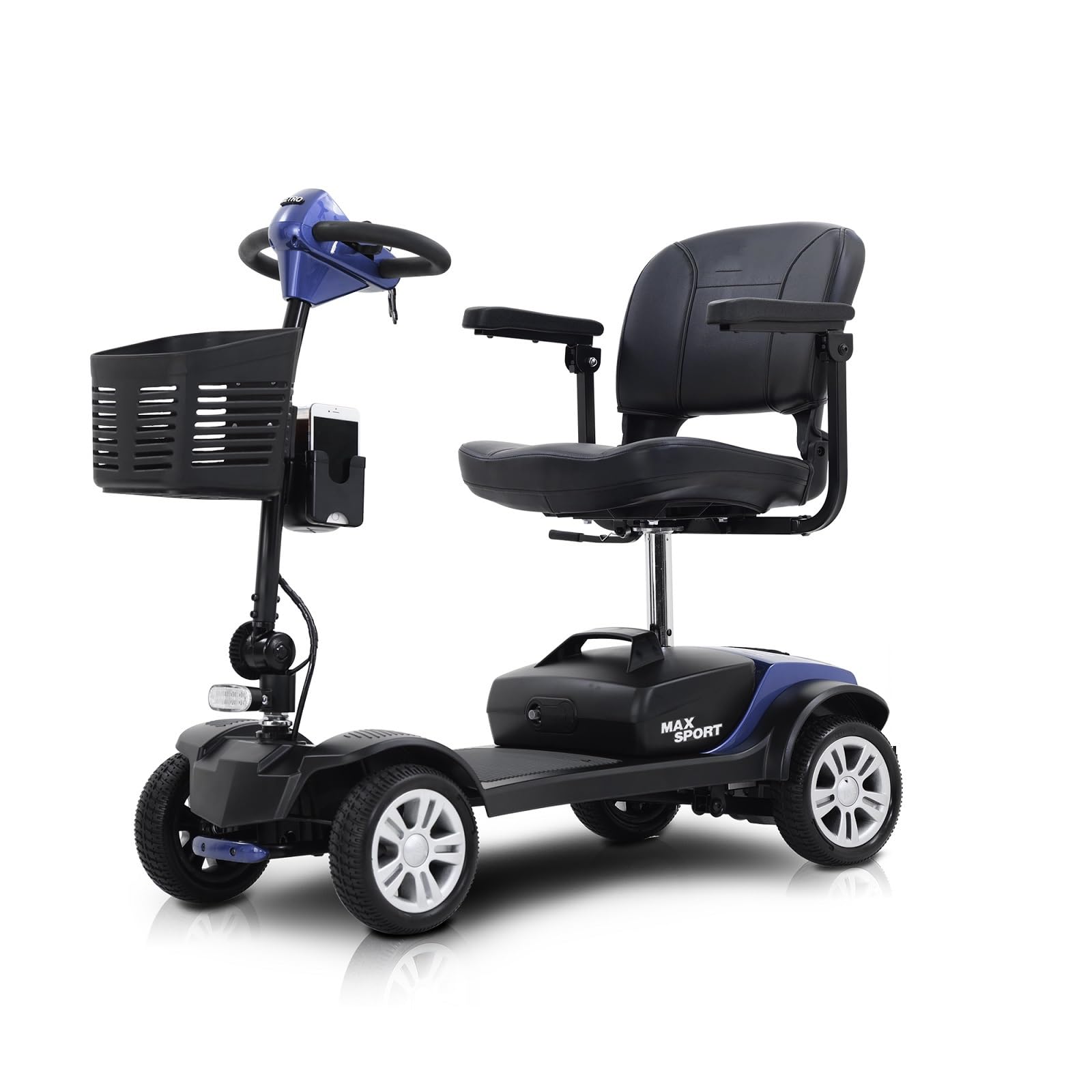 Electric Mobility Scooter 400 lb Capacity, Metro Foldable Scooter for Seniors and Adults, 4 Wheel Powered Wheelchairs Heavy Duty Travel Model with Lights 300W Long-Lasting Battery -Blue