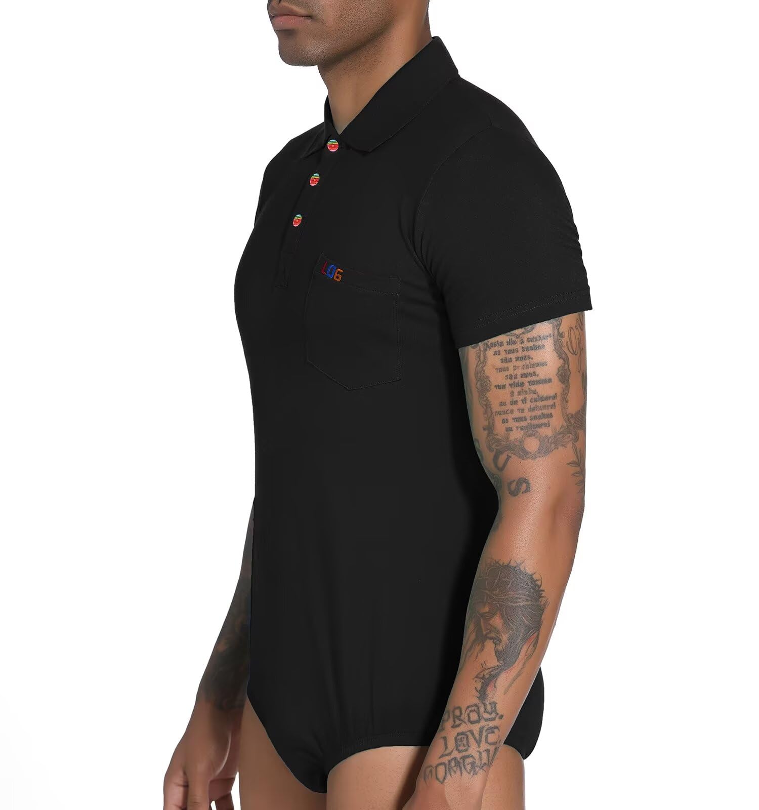 Landofgenie One Piece Chemise à col Rond boutonnée pour Homme Collants Manches Courtes Pyjama à Capuche Leotard