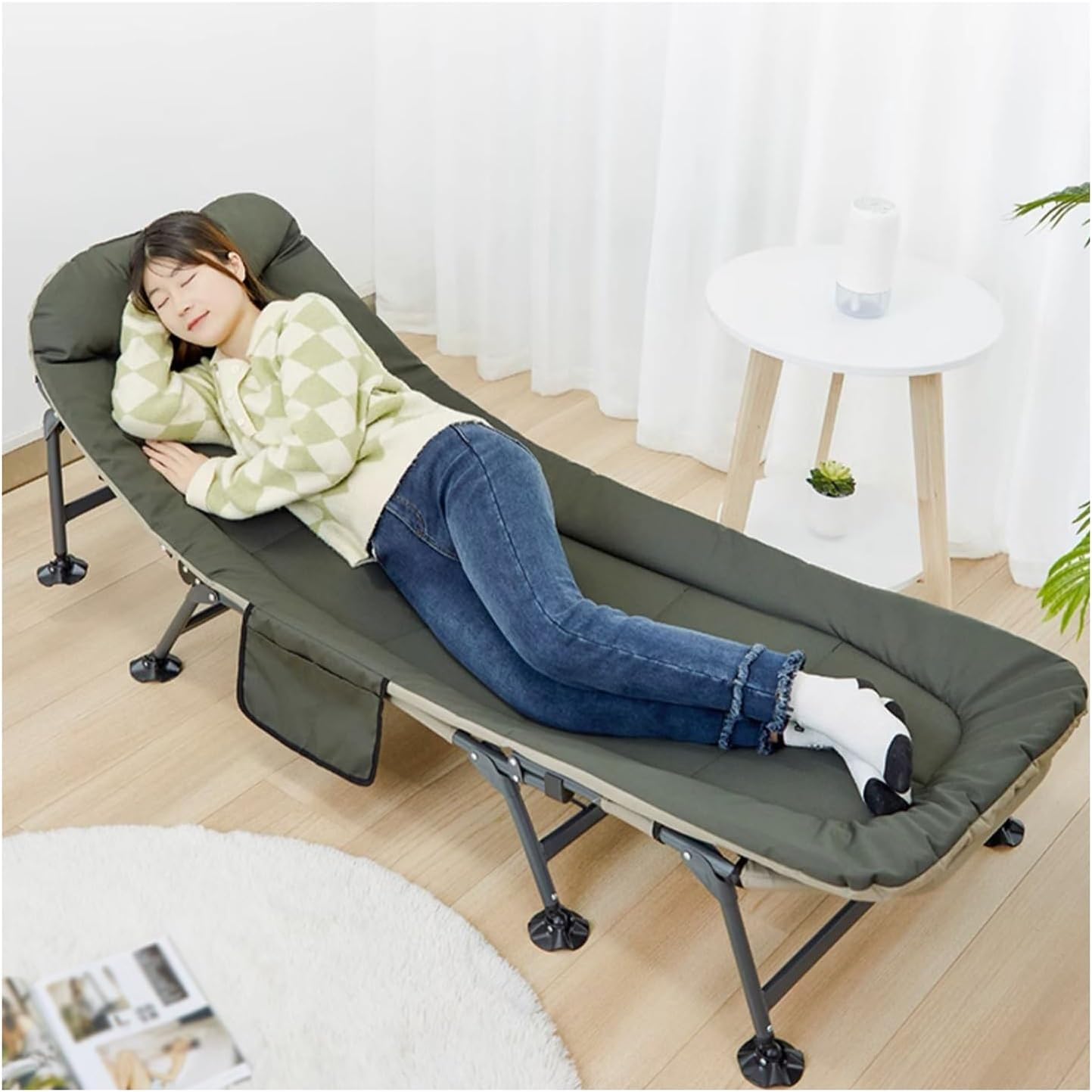 HEXAR RESTAR 6 Position Reclining Bed Foldable Guest Bed Lounge with Mattress, Folding Camping Cot for Adults, Portable Foldable Sleeping Bed Lounger Outdoor for Patio Yard Lawn Beach Pool Sun Tanning