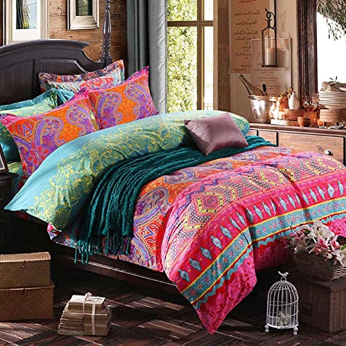 Michorinee Housse de Couette 220x240 Bohème Rouge et Vert Parure de Lit Coloré Imprimé Ethnique - Linge de Lit 2 Personnes Adulte avec Fermeture Éclair , 2 Taies d'oreiller 65x65 cm