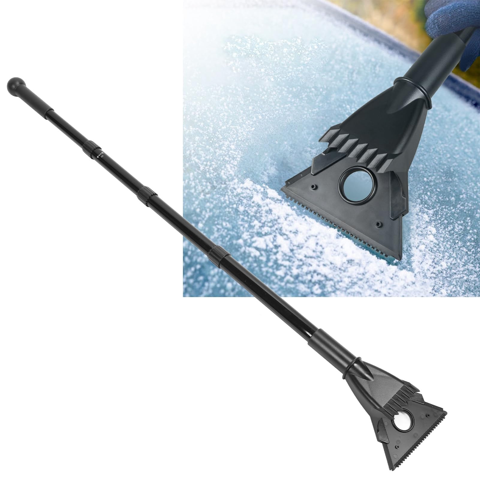 Set di pala da neve retrattile per auto, kit multifunzionale di rimozione della neve d’emergenza con raschietto per ghiaccio pieghevole e manico telescopico in lega di alluminio,