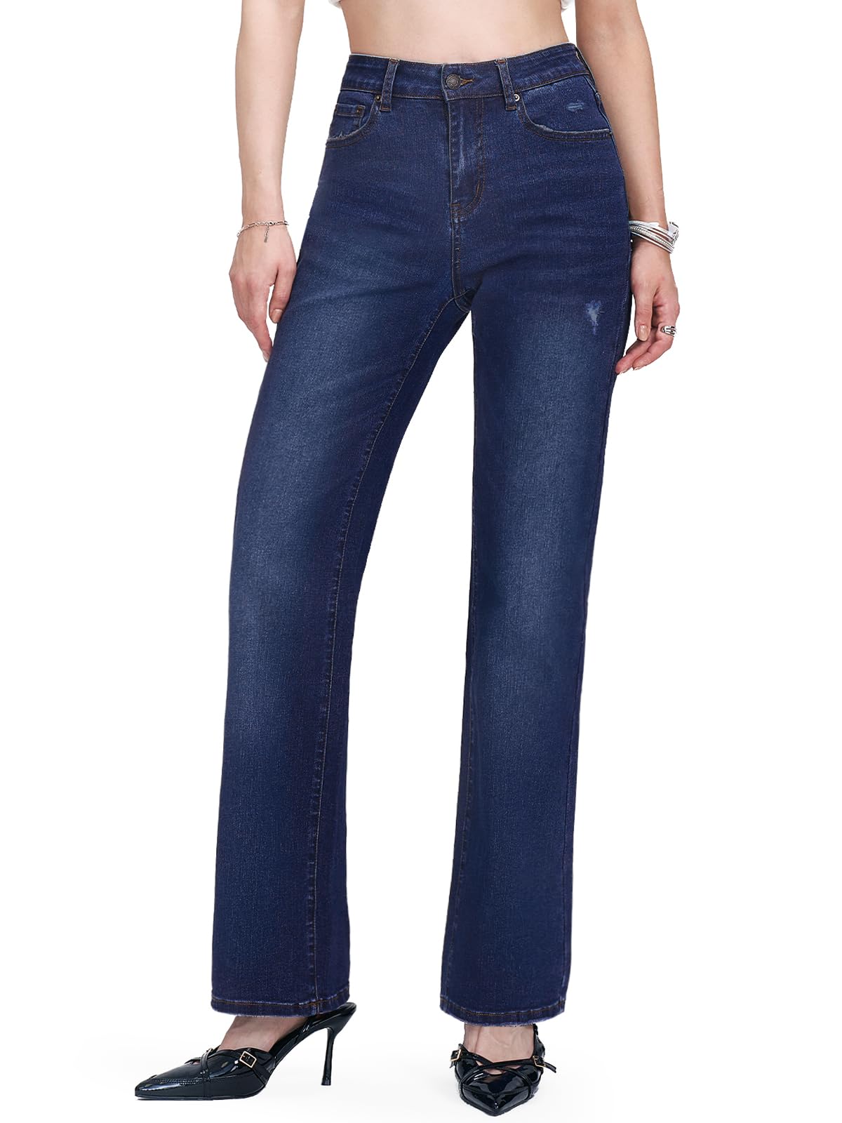 Jeans Donna a Vita Alta - Elasticizzati a Gamba Dritta e Larga, Pantaloni in Denim Comodi con vestibilità Precisa