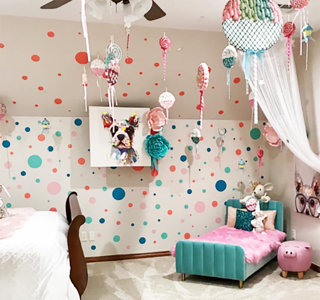 ROFARSO 120 Pink Polka Dot Wall Decals - 2.2 Inch Removable Stickers, 10 Sheets