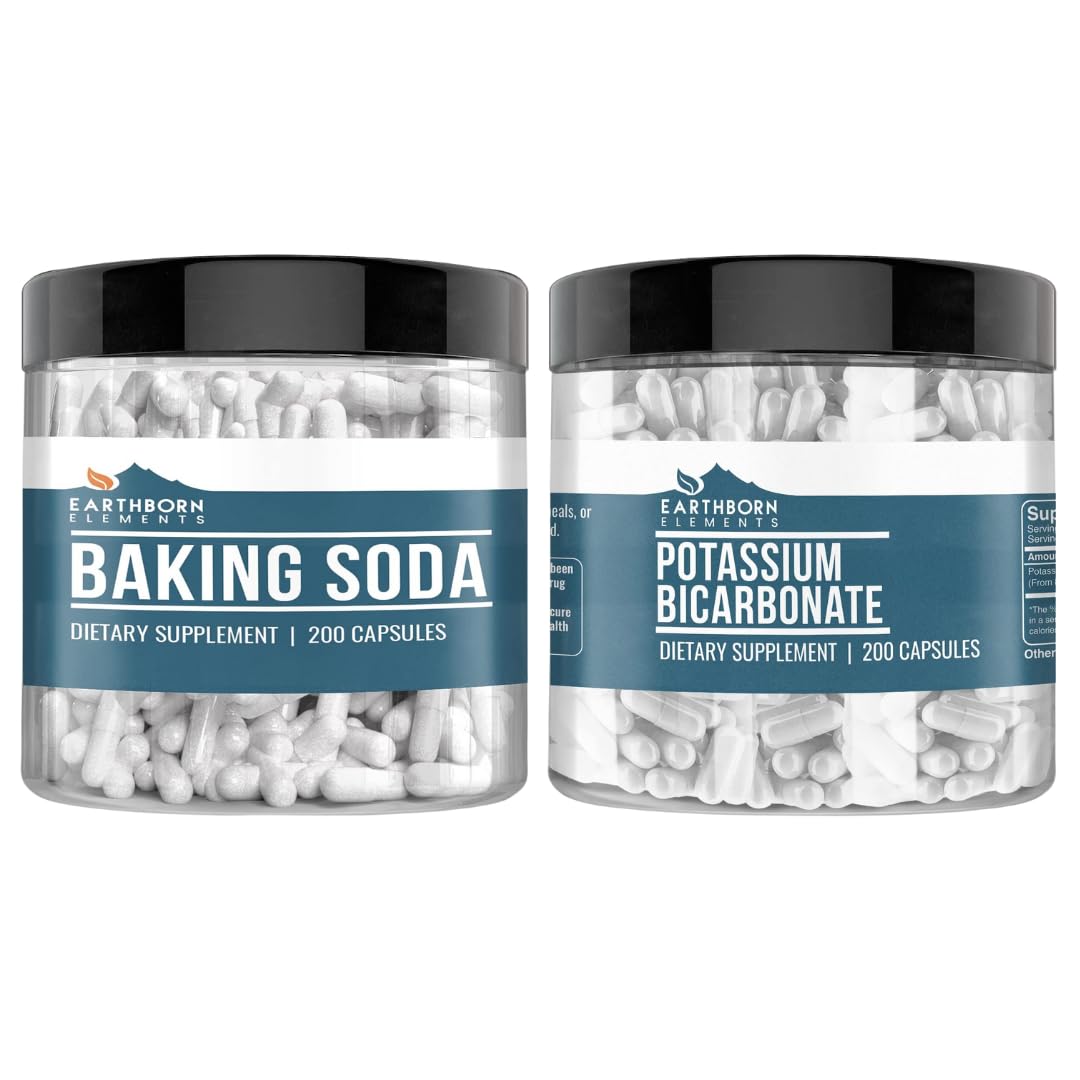 Earthborn Elements Potassium Bicarbonate & Baking Soda Bundle (200 Capsules Each), Pure & Undiluted, No Additives