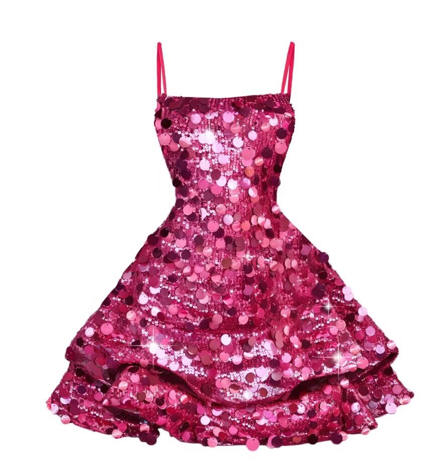 Tiered Homecoming Dress Sleeveless Sparkly Sequin Prom Dresses fo...