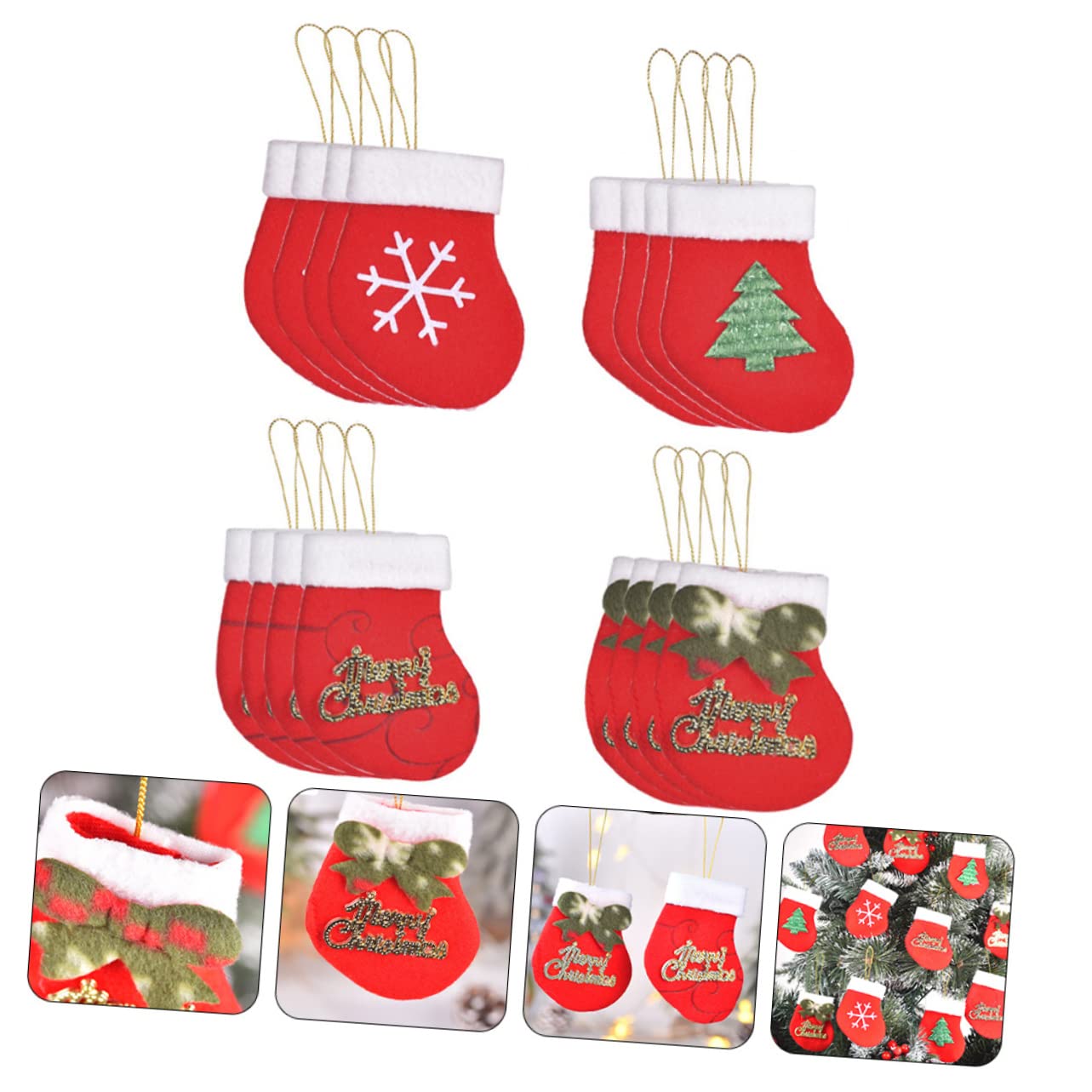 ABOOFAN 5 Sätze Schöner Anhänger Weihnachtsdekorationen Dekoriert Weihnachtsstrümpfe Kleine Weihnachtsstrümpfe Aus Filz Strümpfe Weihnachten Mini-strümpfe Stoff Rot 16 Stück * 5