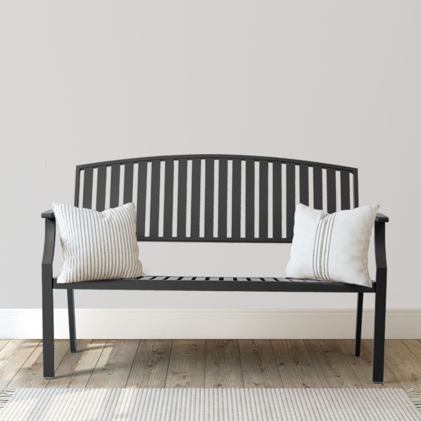 - 52" Outdoor Bench Weatherproof, Rust-Resistant Aluminum Metal Patio Garden Bench, Patio Loveseat for Porch Garden Lawn Backyard Park Balcony(Grey, 1PC)