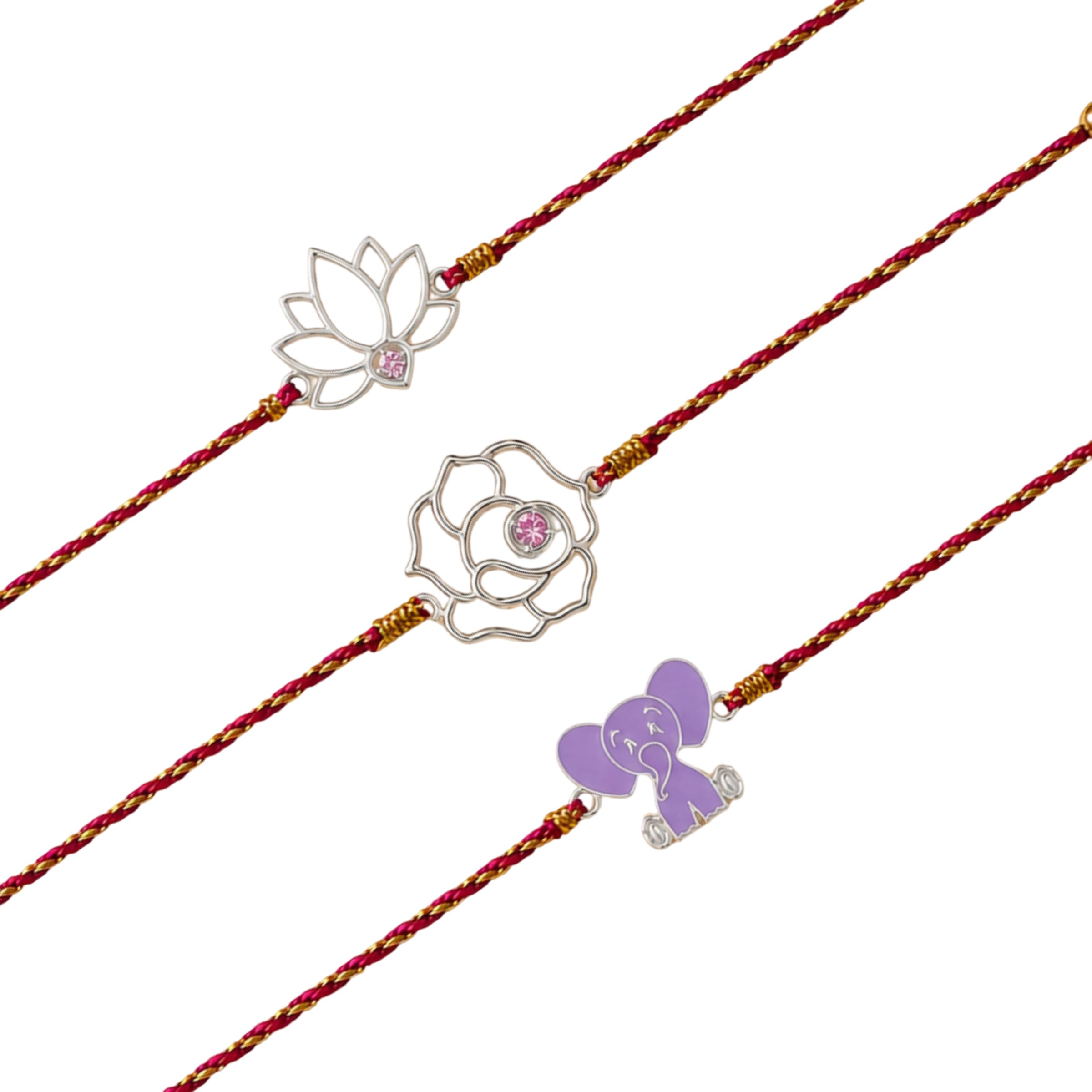 925 Silver Bhaiya Bhabhi & Kids Rakhi Combo Set | Lotus CZ, Rose CZ & Elephant Kids Rakhi | Raksha Bandhan Gift | 925 Stamp & Certificate of Authenticity-image-42