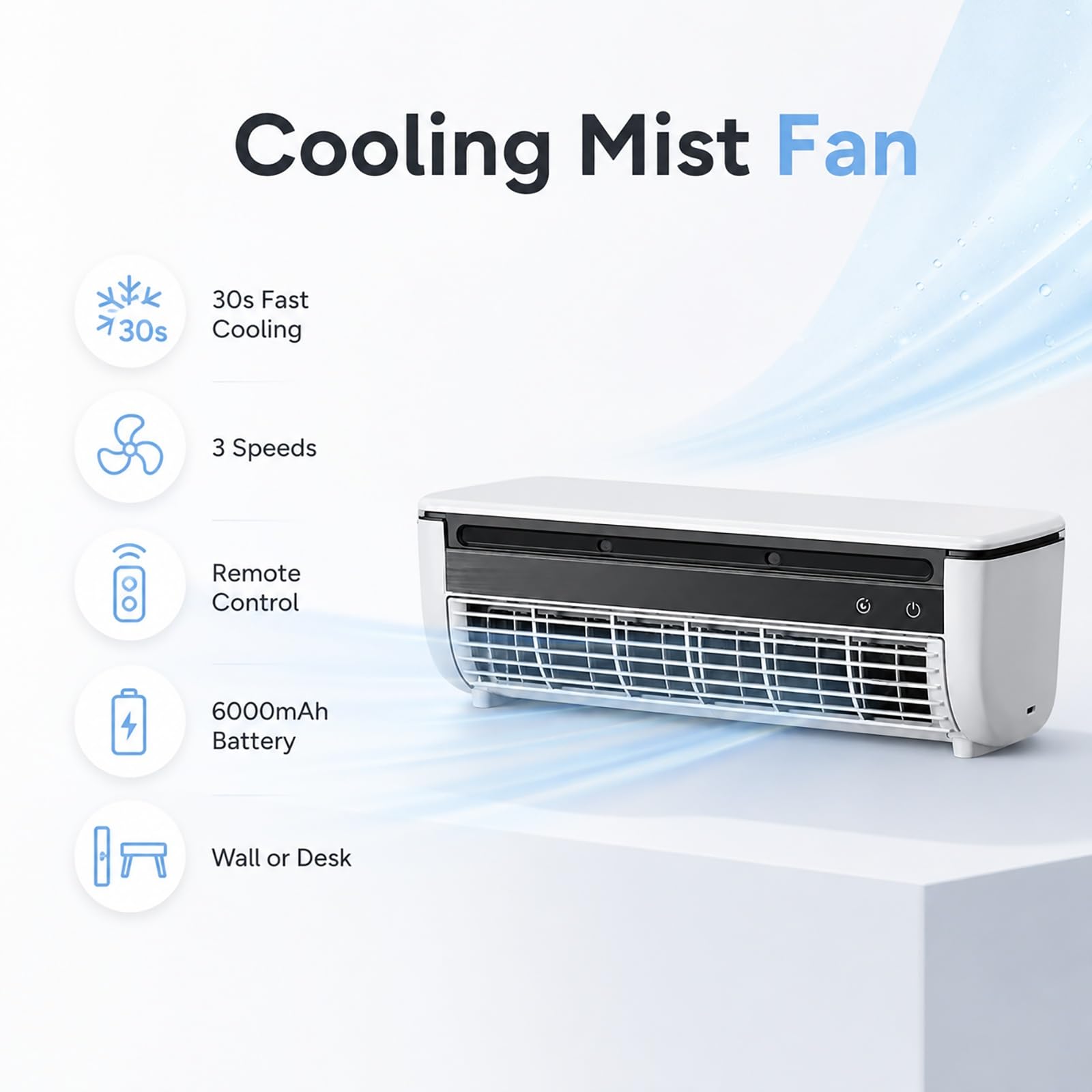 Ventilatore Nebulizzatore Portatile con Telecomando da Tavolo o Parete 3in1