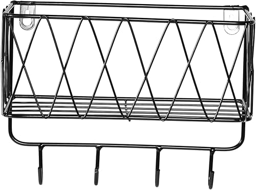 Estante montado en la pared para colgar en la pared, gancho decorativo de pared, organizador y almacenamiento de oficina, cesta de metal para