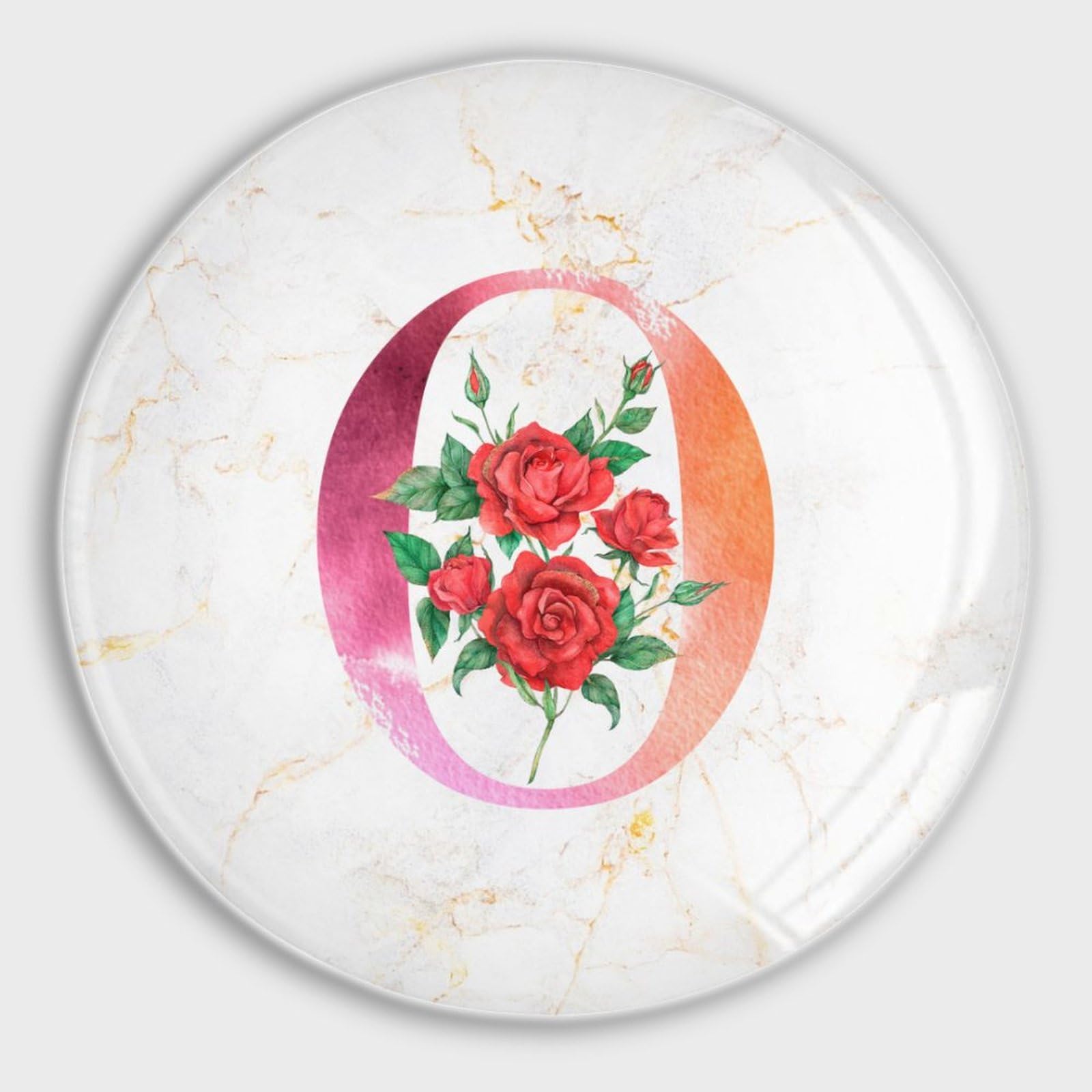 Aimants ronds en verre avec initiale O, cadeau idéal motif floral rouge de cuisine