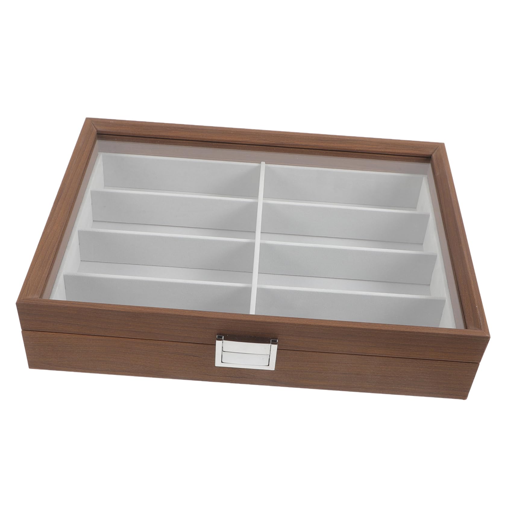 STOBAZA Sonnenbrillen-aufbewahrungsbehälter Brillenbox Aus Holz Mit Vitrine Brillen-organizer Mit 8 Fächern Kratzfrei Vielseitig Einsetzbar Dekoration Für Zuhause Und Geschäft