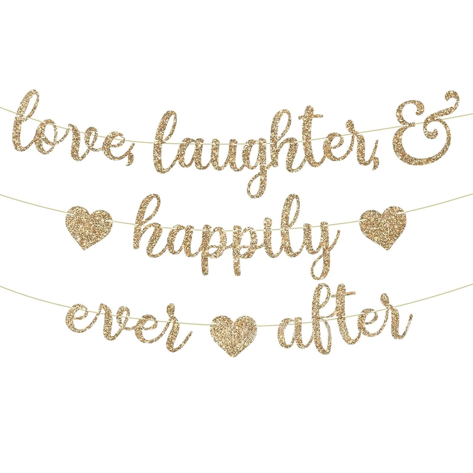 Just Married Banner Decoration, Champagne Gold Wedding With Glitter