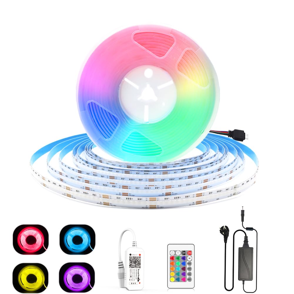 Lam(MS)pen 24V 10M WiFi COB Led RGB LED Streifen, COB Led Strip RGB Dimmbar mit Fernbedienung und Netzteil, Led Lichtleiste, 576LEDs/M, APP Steuerbar, Kompatibel mit Alexa Google Home