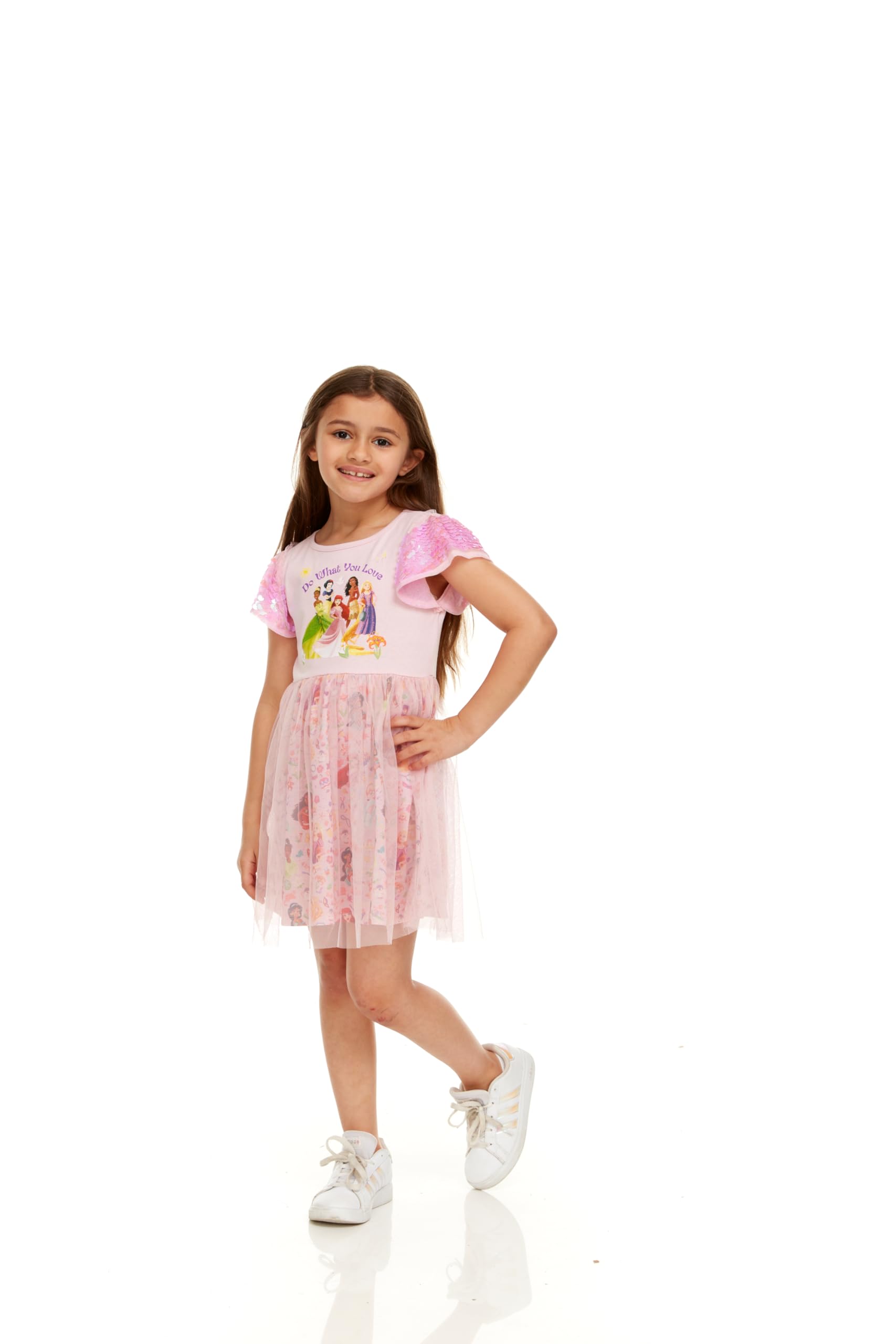 Disney Mädchen Prinzessin Mädchen Paillettenärmel Tüll Kleid