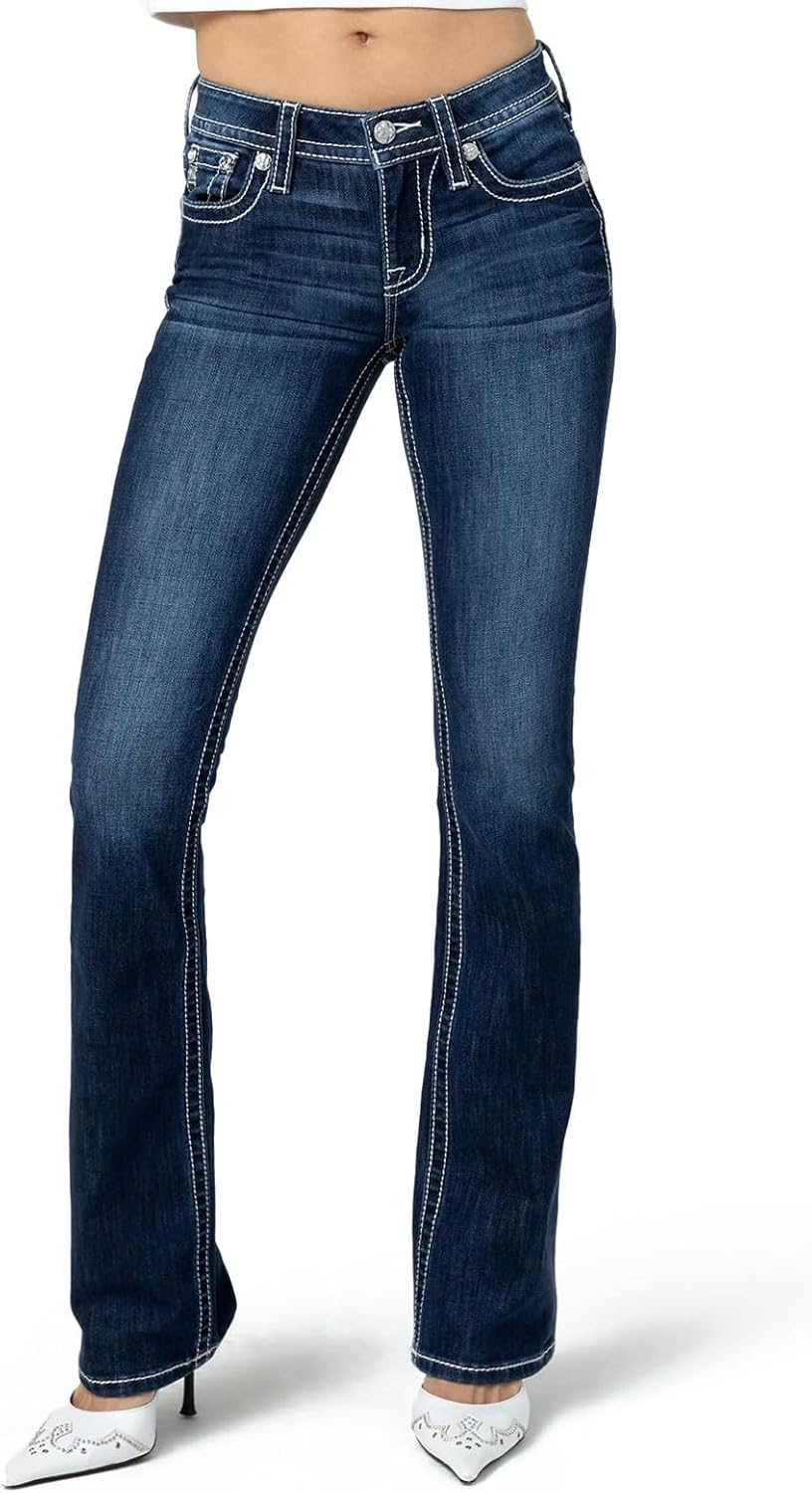 Miss Me Women's Angel Wings Faux Flap Pocket Mid-Rise Bootcut Jeans - Image 2