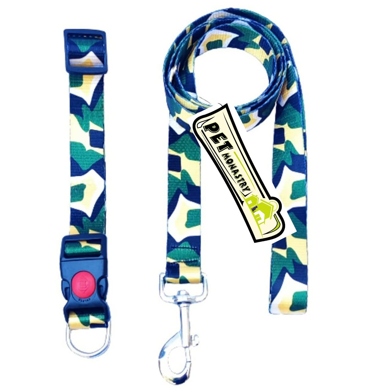 Pet Monastry® Premium Adjustable Camouflage Print Soft Nylon Collar and Leash Set for Dogs & Puppies, Suitable for 10-25 kg for Adult Medium Dogs (Size - Large, Color - Green) (B09ZDXV4DN) Amazon Price History, Amazon Price Tracker