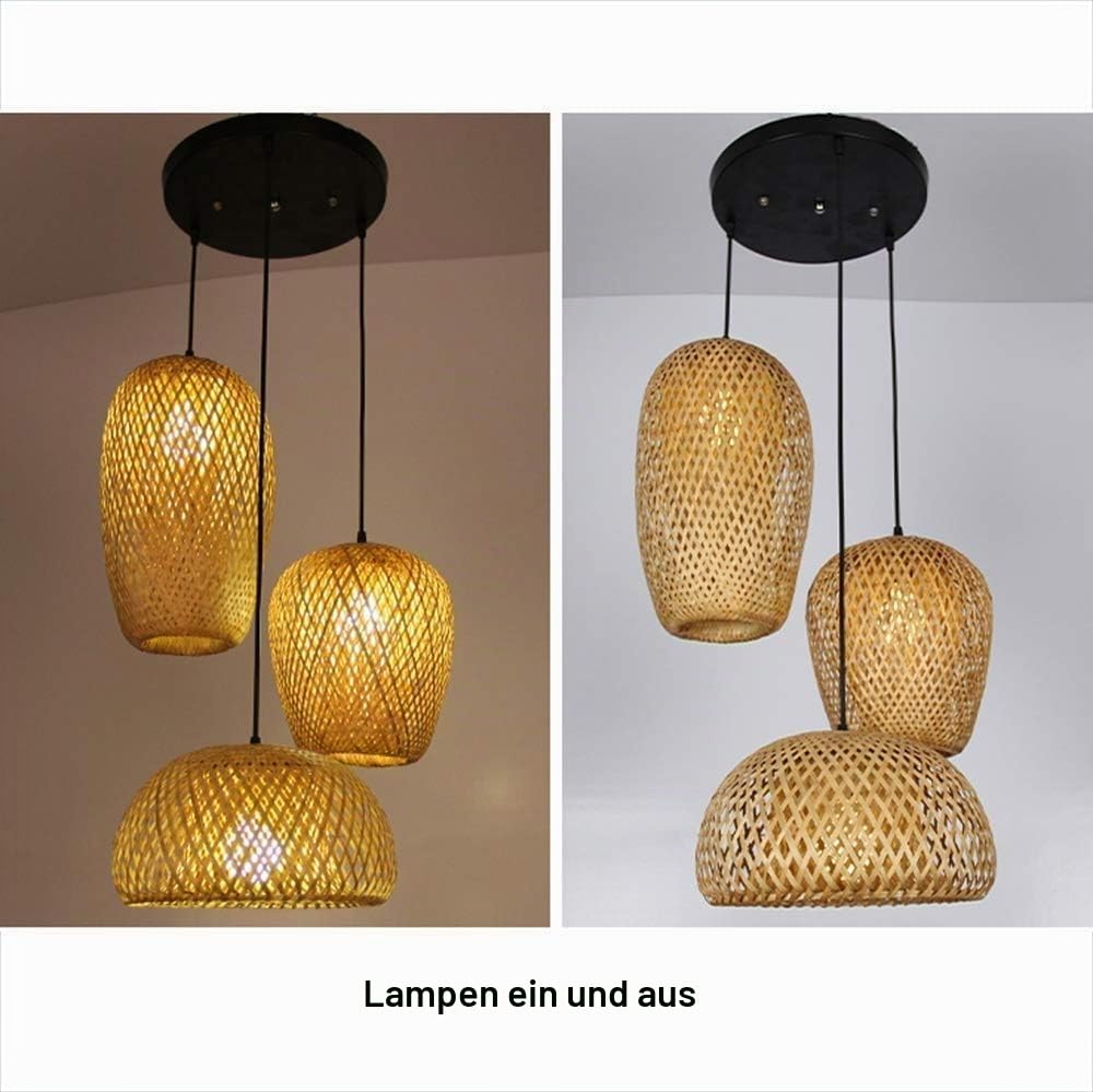 COCOL Hängelampe aus Bambus, gewebt, Retro, Landschaft, Korridor, Hängeleuchte, handgewebt, dreiteiliges Set, E27, Bambus, Natur, Wohnzimmer, Esstisch, Esszimmer, Kronleuchter, dekoratives Licht