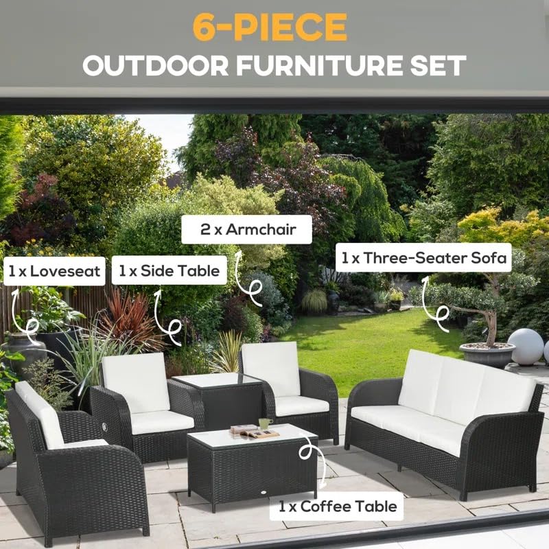 Image of 6 SeaterOutdoor /Patio /Garden /Pool Side /Terrace /Balcony /Porch /Backyard /Living Room /Cane Furniture Sofa Set Wicker Sectional Sofa All-Weather Rattan Conversation Sets(Off White)