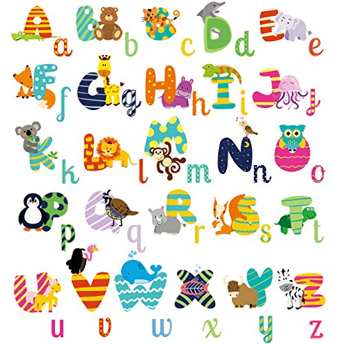 HomeEvolution ABC Animals Alphabet Baby Nursery Kids Peel and Stick Educational Wall Arts Sticker Decals